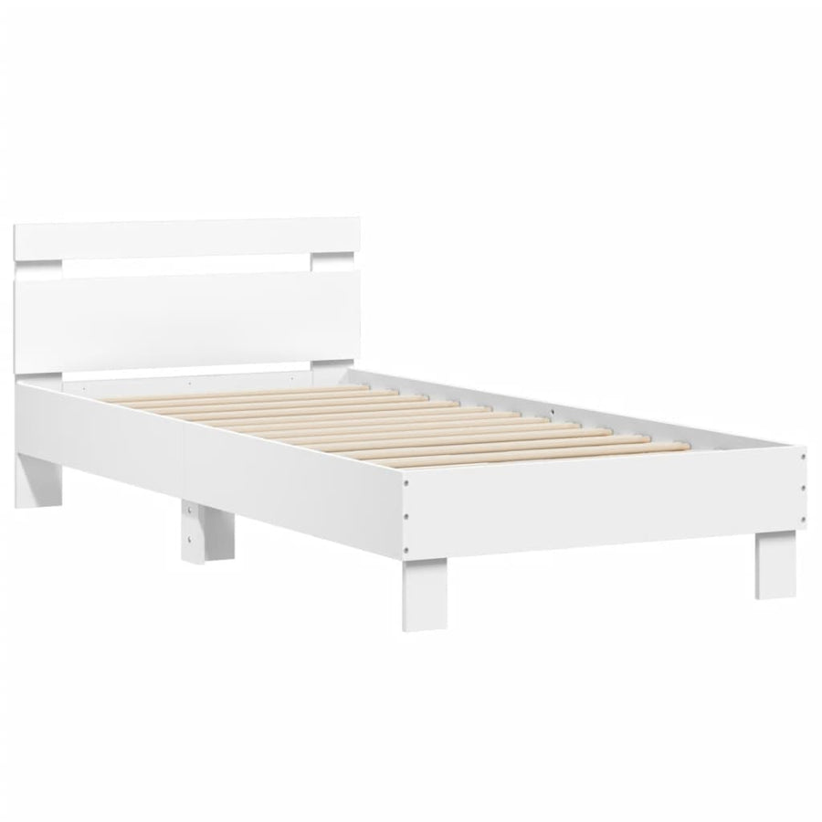 Bedframe met hoofdbord en LED-verlichting wit 75x190 cm