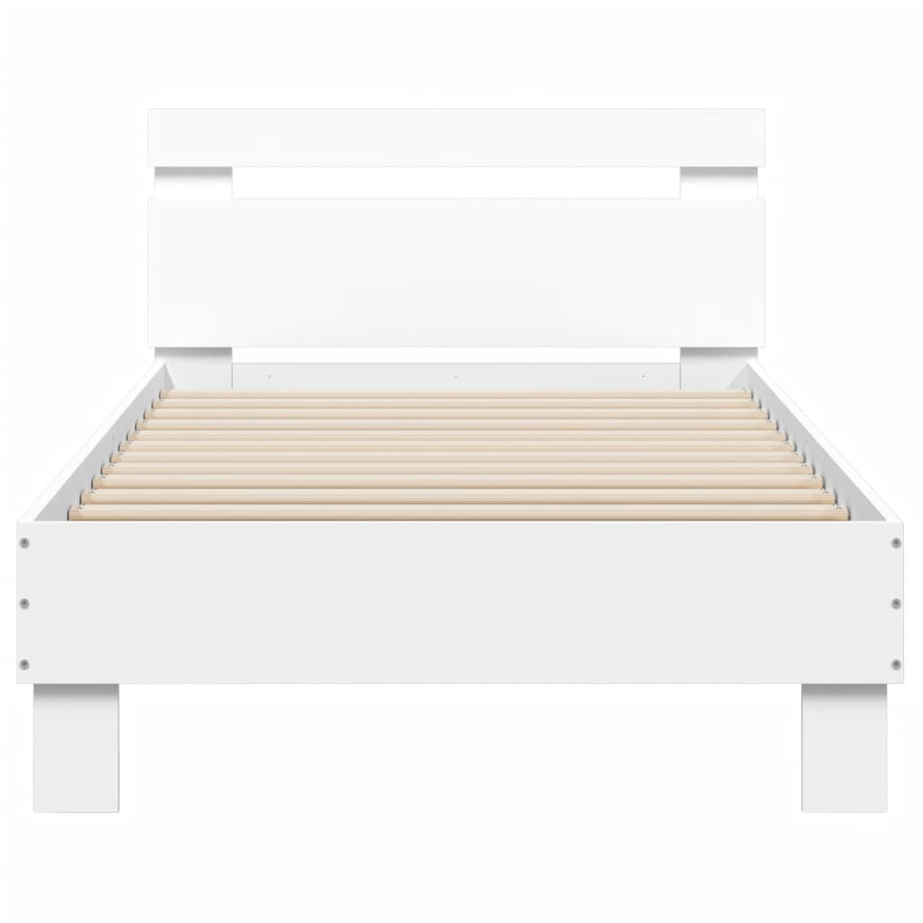 Bedframe met hoofdbord en LED-verlichting wit 75x190 cm