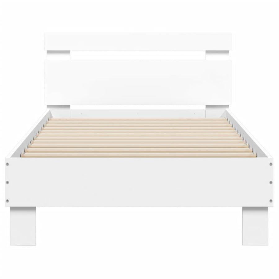 Bedframe met hoofdbord en LED-verlichting wit 75x190 cm