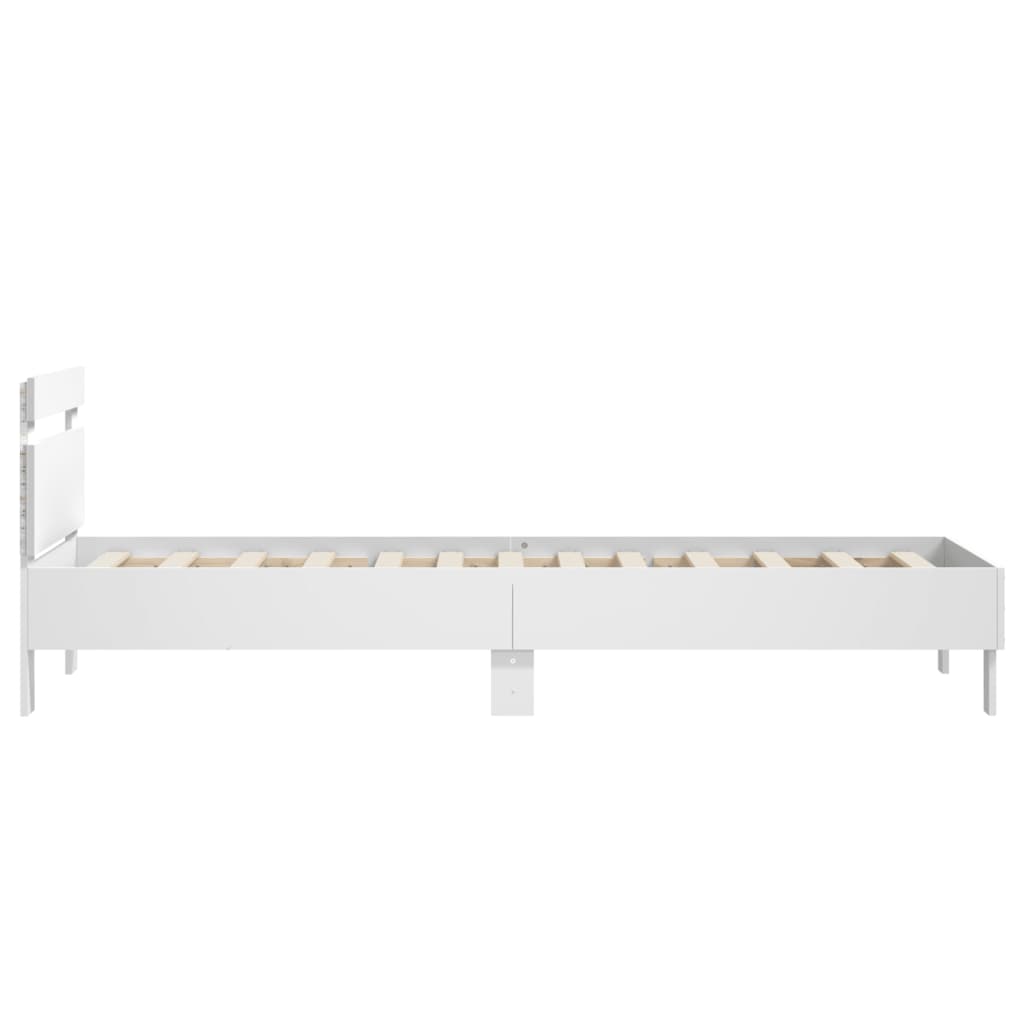 Bedframe met hoofdbord en LED-verlichting wit 75x190 cm