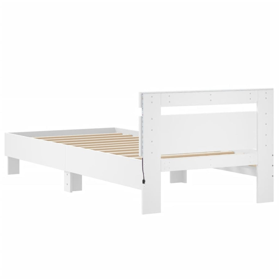 Bedframe met hoofdbord en LED-verlichting wit 75x190 cm