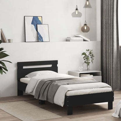 Bedframe met hoofdbord en LED-verlichting zwart 75x190 cm