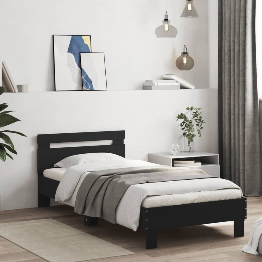 Bedframe met hoofdbord en LED-verlichting zwart 75x190 cm