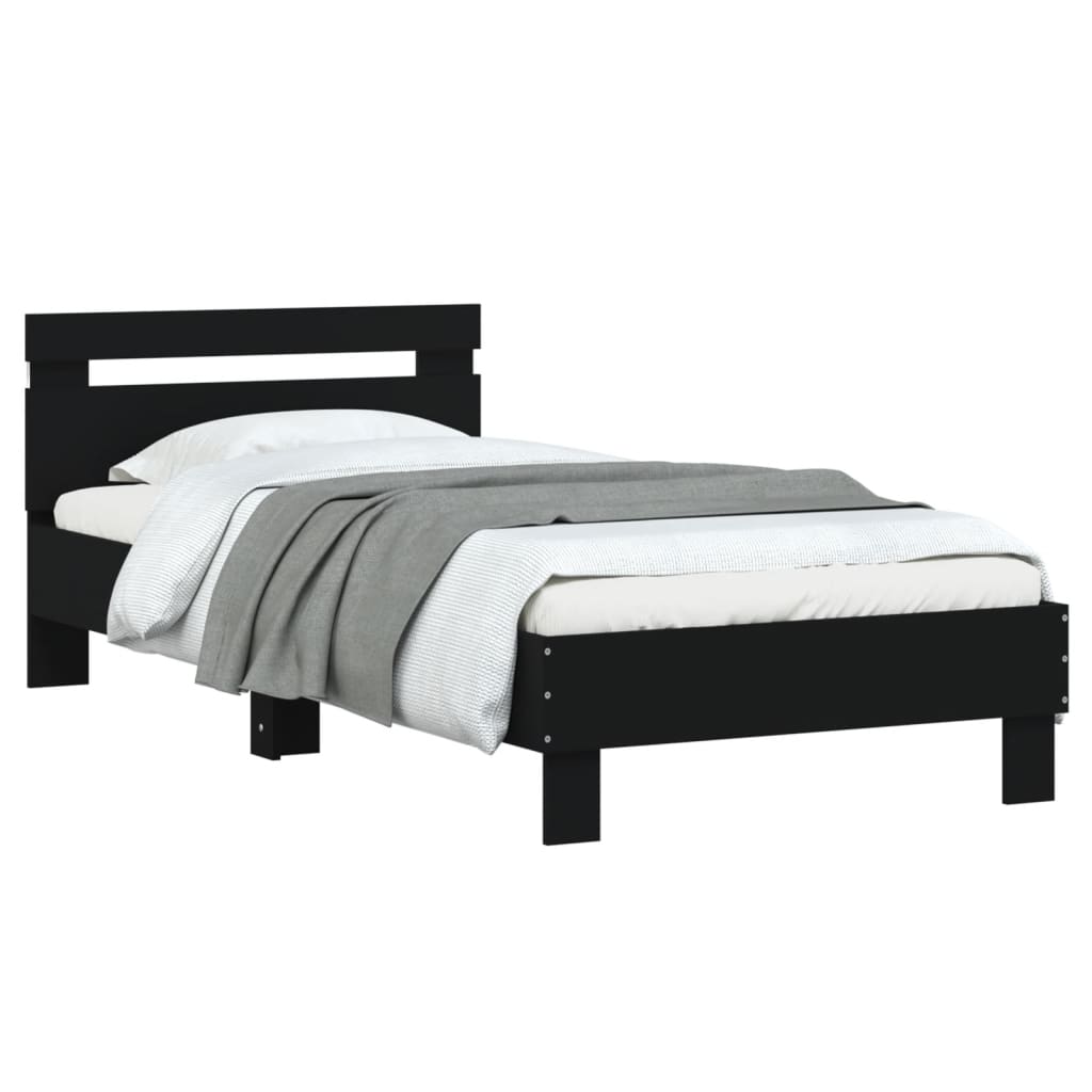 Bedframe met hoofdbord en LED-verlichting zwart 75x190 cm