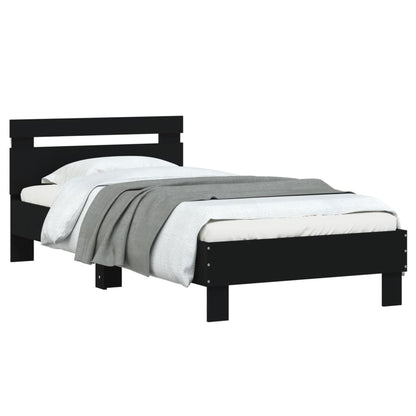 Bedframe met hoofdbord en LED-verlichting zwart 75x190 cm