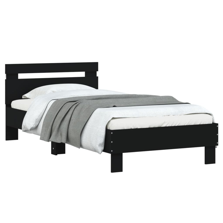 Bedframe met hoofdbord en LED-verlichting zwart 75x190 cm
