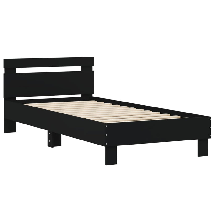 Bedframe met hoofdbord en LED-verlichting zwart 75x190 cm
