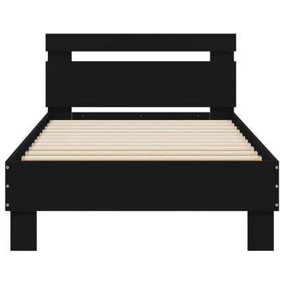 Bedframe met hoofdbord en LED-verlichting zwart 75x190 cm