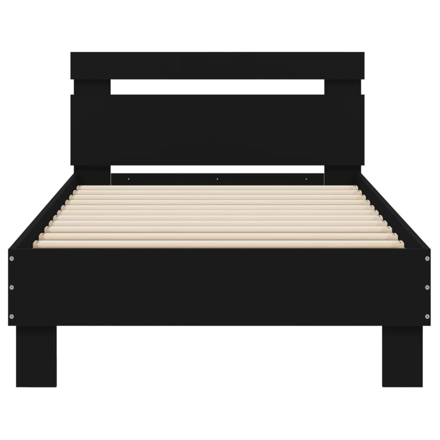 Bedframe met hoofdbord en LED-verlichting zwart 75x190 cm