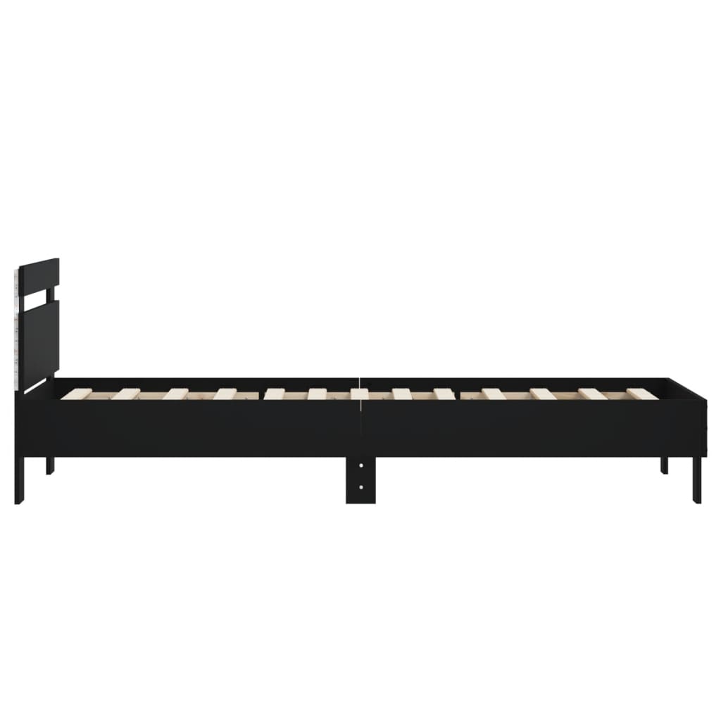 Bedframe met hoofdbord en LED-verlichting zwart 75x190 cm