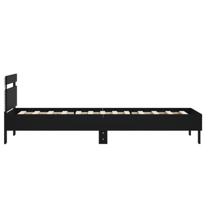 Bedframe met hoofdbord en LED-verlichting zwart 75x190 cm
