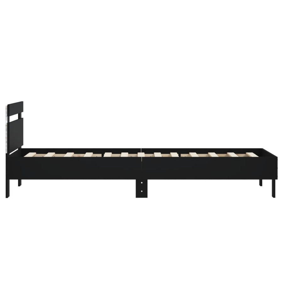 Bedframe met hoofdbord en LED-verlichting zwart 75x190 cm