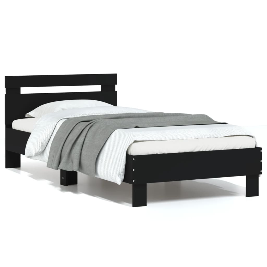 Bedframe met hoofdbord en LED-verlichting zwart 75x190 cm