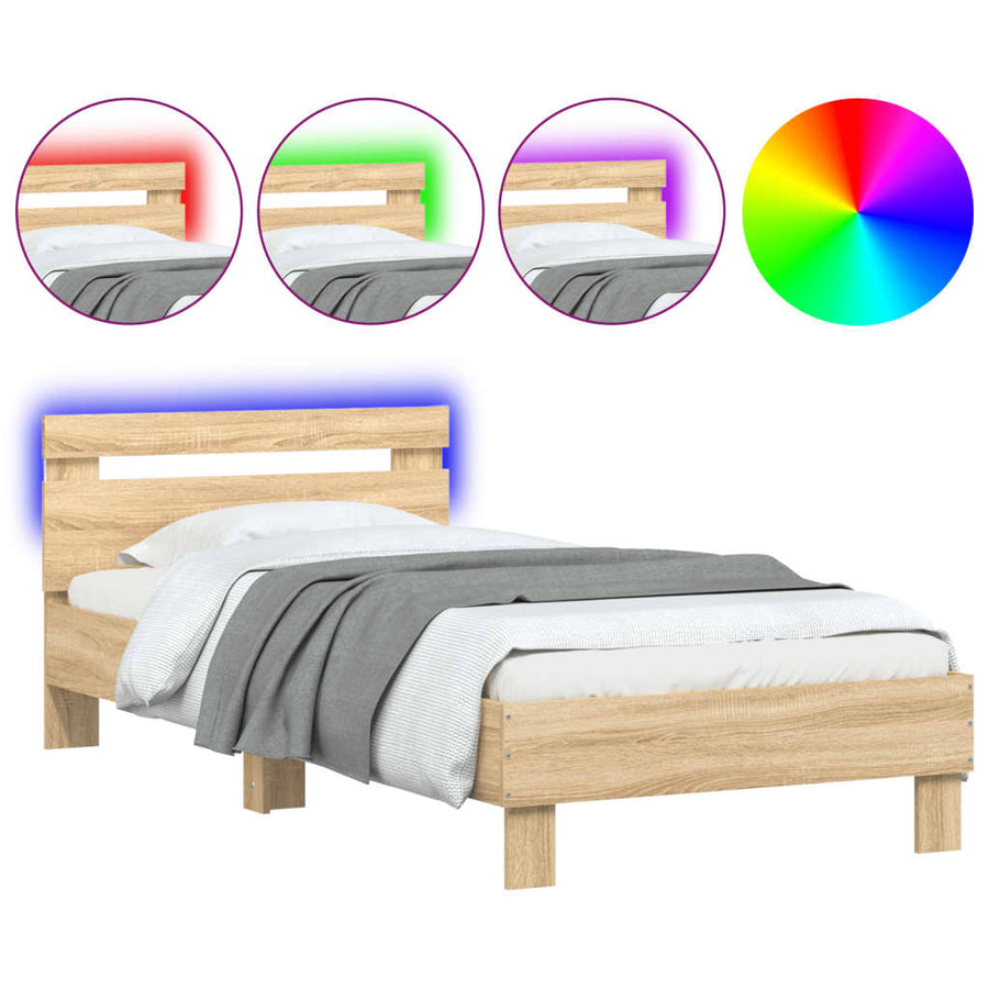 Bedframe met hoofdbord en LED sonoma eikenkleurig 75x190 cm
