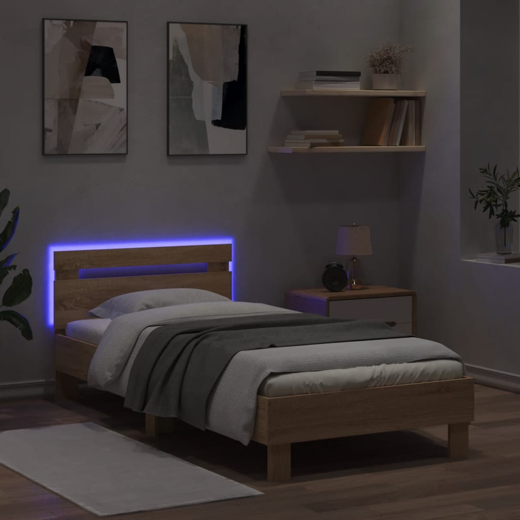 Bedframe met hoofdbord en LED sonoma eikenkleurig 75x190 cm