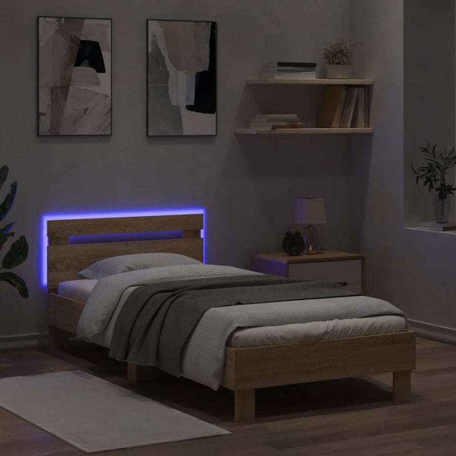 Bedframe met hoofdbord en LED sonoma eikenkleurig 75x190 cm