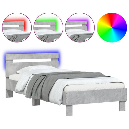 Bedframe met hoofdbord en LED-verlichting betongrijs 75x190 cm
