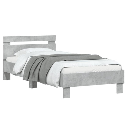 Bedframe met hoofdbord en LED-verlichting betongrijs 75x190 cm
