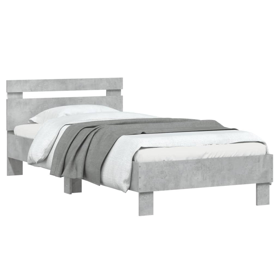Bedframe met hoofdbord en LED-verlichting betongrijs 75x190 cm