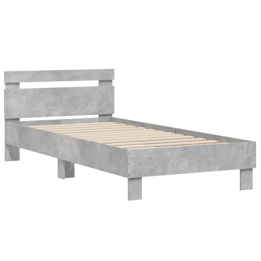 Bedframe met hoofdbord en LED-verlichting betongrijs 75x190 cm