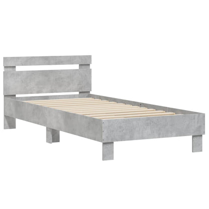 Bedframe met hoofdbord en LED-verlichting betongrijs 75x190 cm