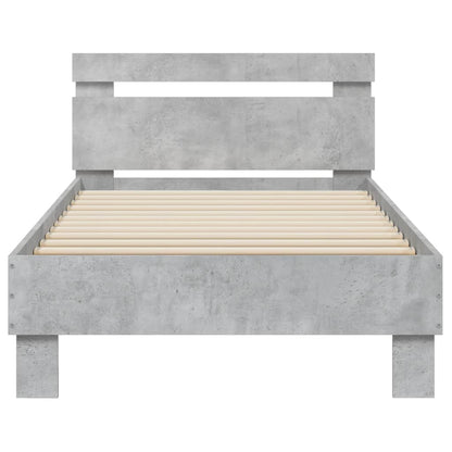 Bedframe met hoofdbord en LED-verlichting betongrijs 75x190 cm