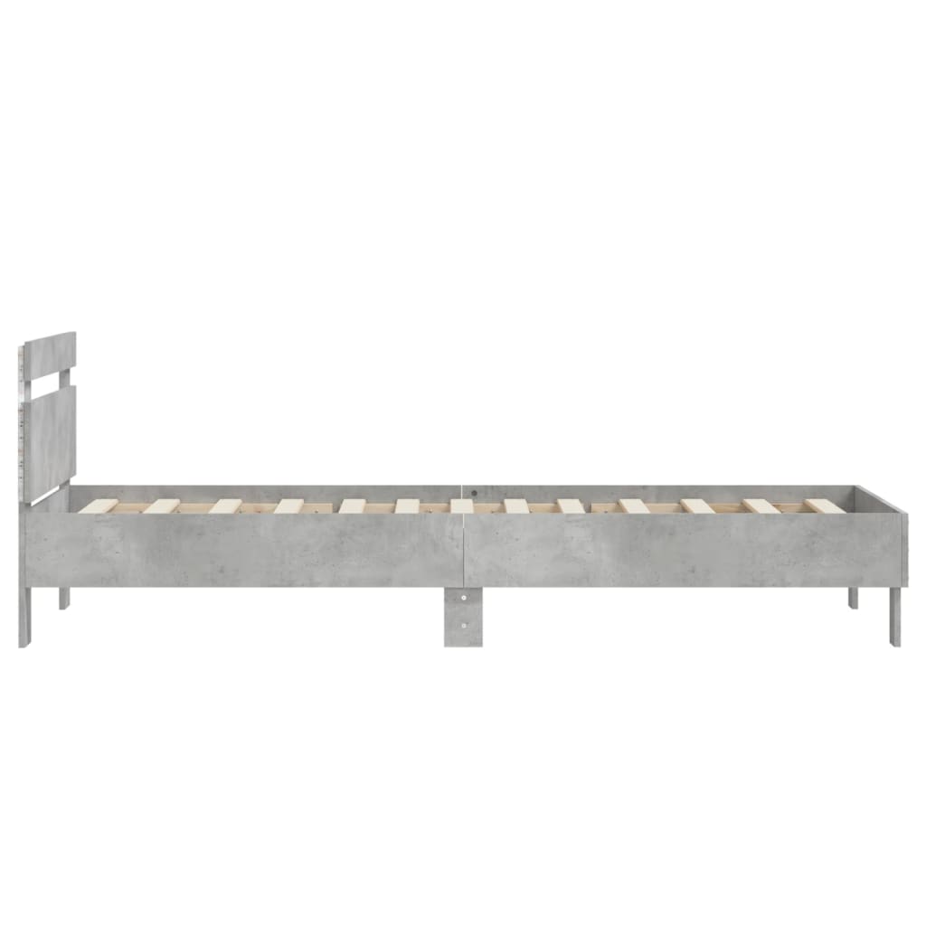 Bedframe met hoofdbord en LED-verlichting betongrijs 75x190 cm