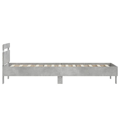 Bedframe met hoofdbord en LED-verlichting betongrijs 75x190 cm