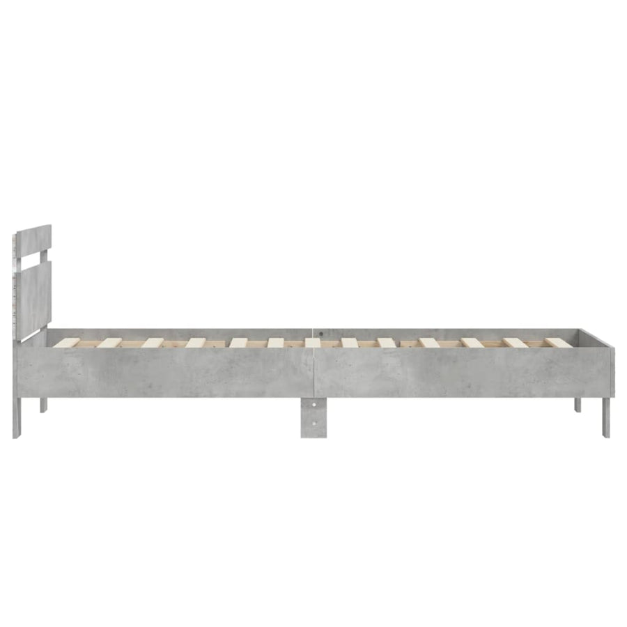 Bedframe met hoofdbord en LED-verlichting betongrijs 75x190 cm