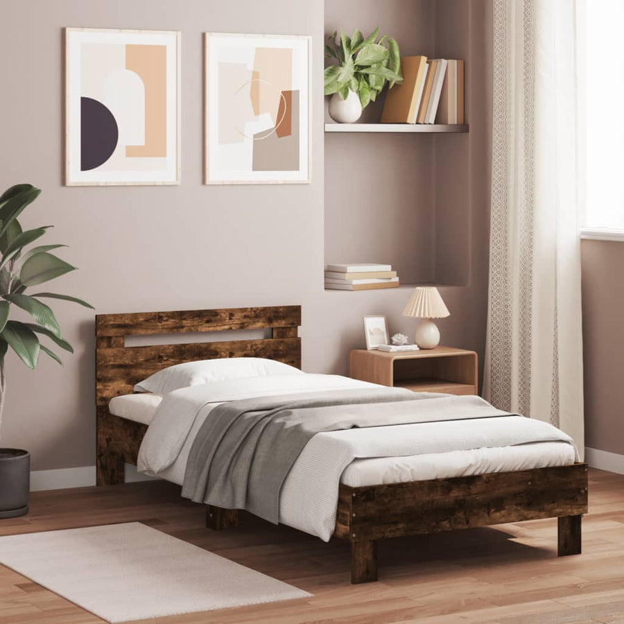 Bedframe met hoofdbord en LED gerookt eikenkleurig 75x190 cm