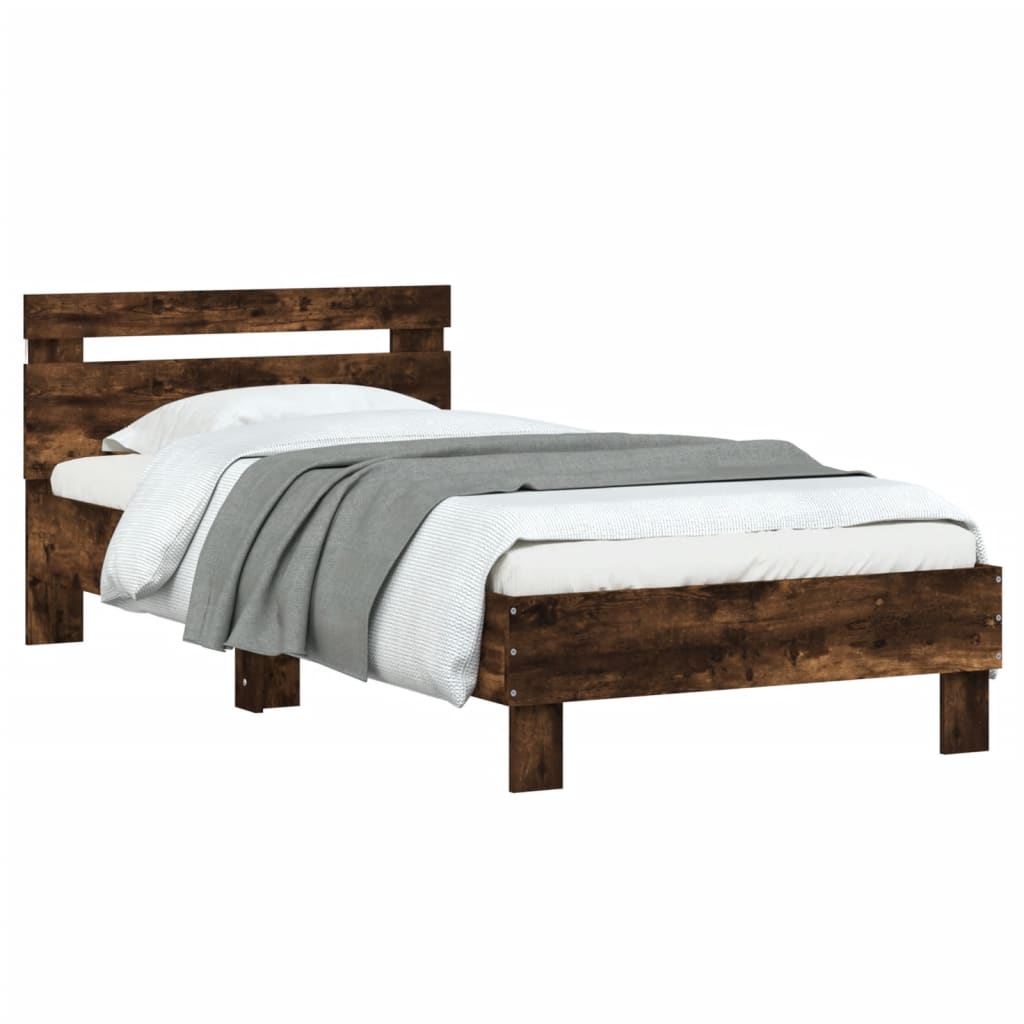 Bedframe met hoofdbord en LED gerookt eikenkleurig 75x190 cm