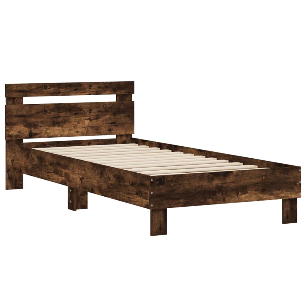 Bedframe met hoofdbord en LED gerookt eikenkleurig 75x190 cm