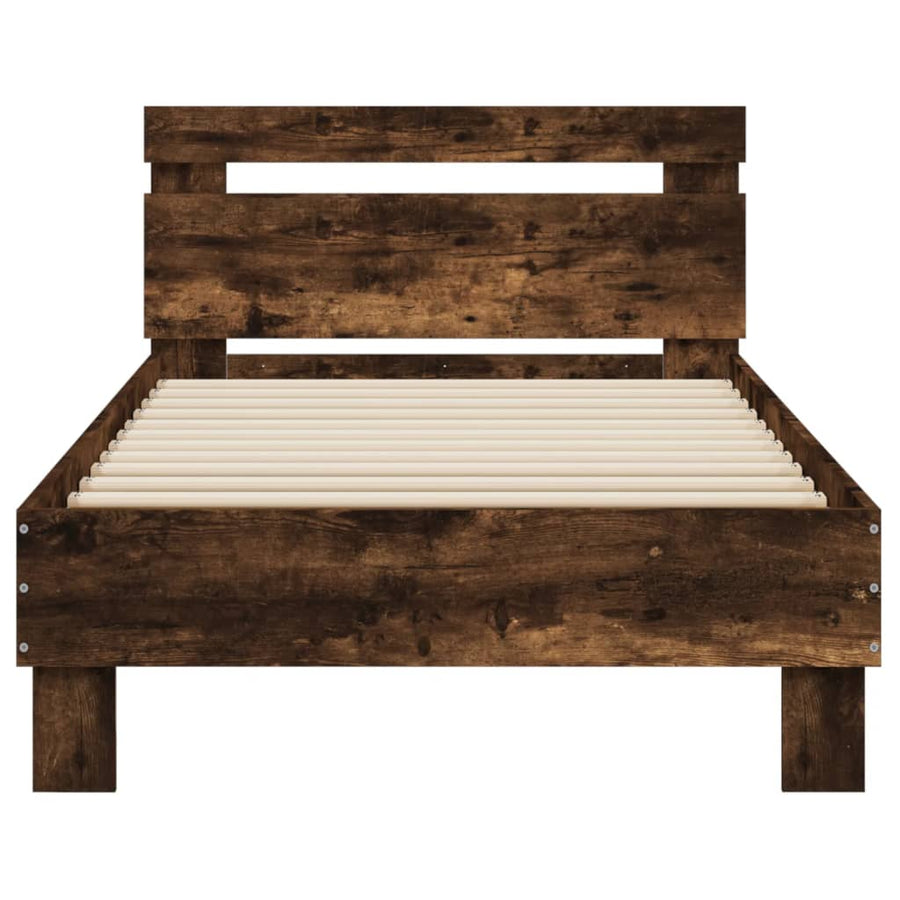 Bedframe met hoofdbord en LED gerookt eikenkleurig 75x190 cm