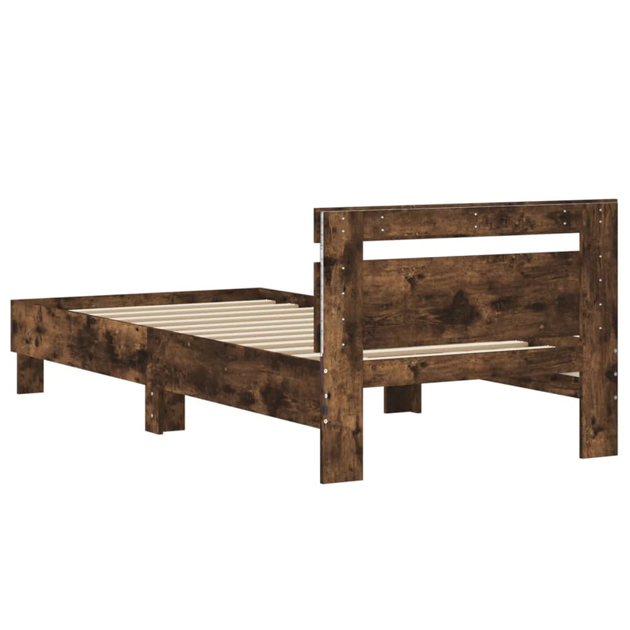 Bedframe met hoofdbord en LED gerookt eikenkleurig 75x190 cm