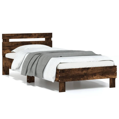 Bedframe met hoofdbord en LED gerookt eikenkleurig 75x190 cm