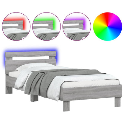 Bedframe met hoofdbord en LED grijs sonoma eikenkleur 75x190 cm