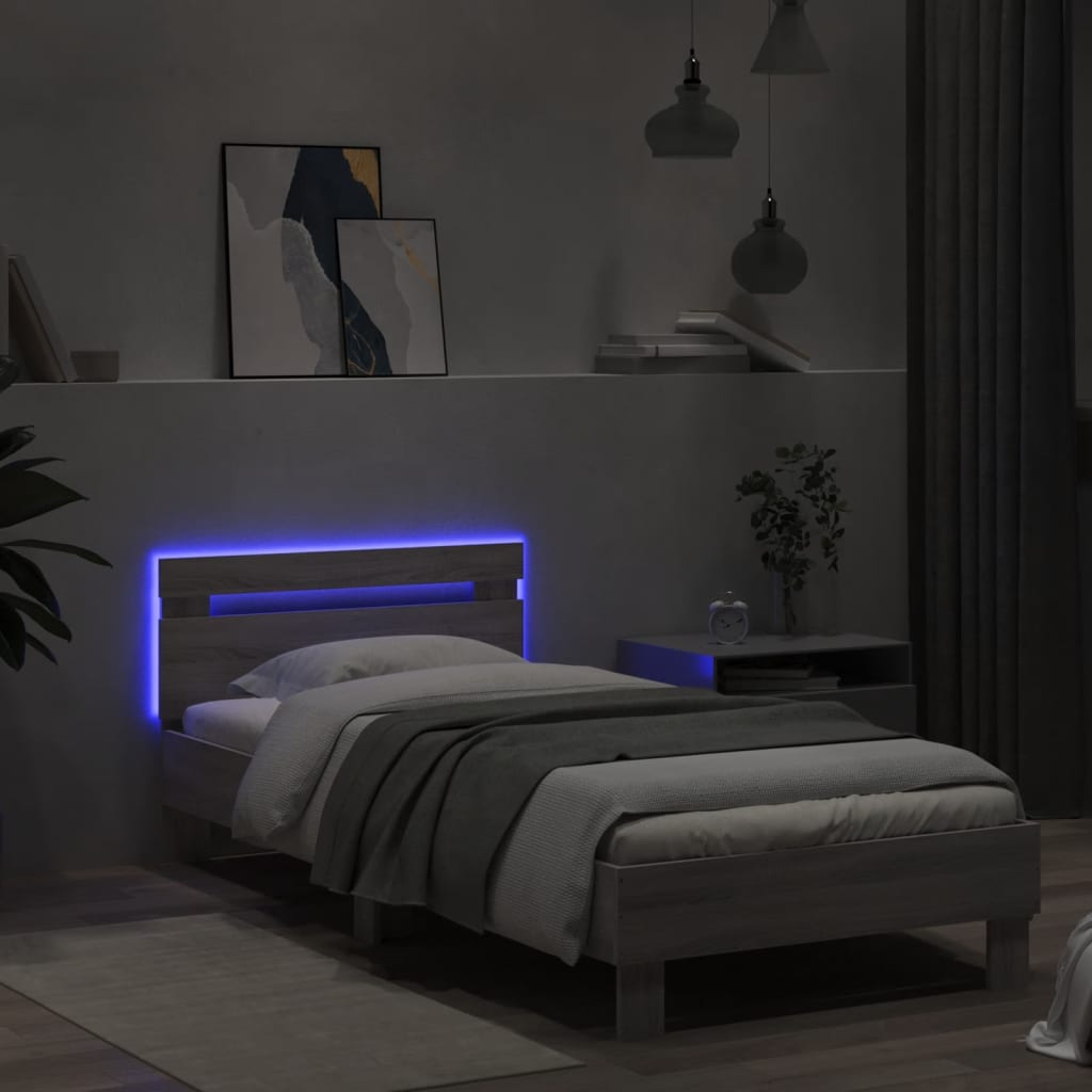 Bedframe met hoofdbord en LED grijs sonoma eikenkleur 75x190 cm