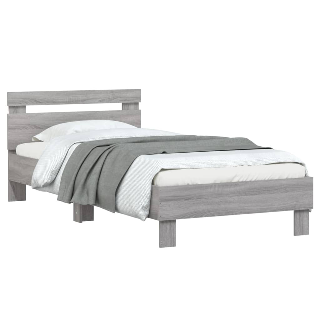 Bedframe met hoofdbord en LED grijs sonoma eikenkleur 75x190 cm