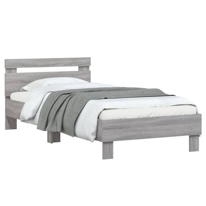 Bedframe met hoofdbord en LED grijs sonoma eikenkleur 75x190 cm