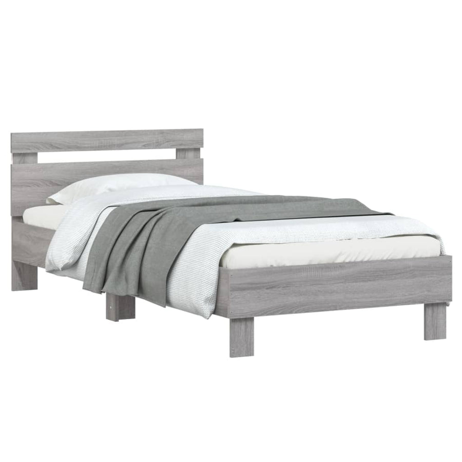 Bedframe met hoofdbord en LED grijs sonoma eikenkleur 75x190 cm
