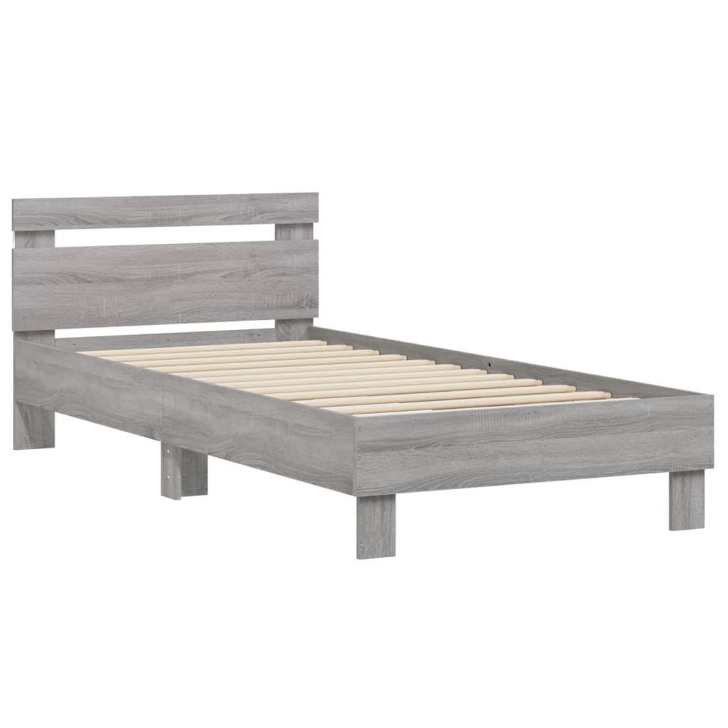 Bedframe met hoofdbord en LED grijs sonoma eikenkleur 75x190 cm