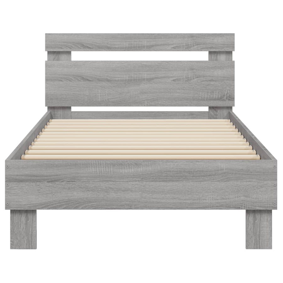 Bedframe met hoofdbord en LED grijs sonoma eikenkleur 75x190 cm