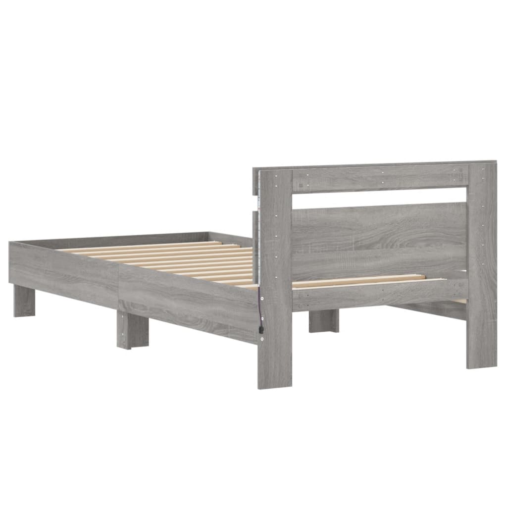 Bedframe met hoofdbord en LED grijs sonoma eikenkleur 75x190 cm