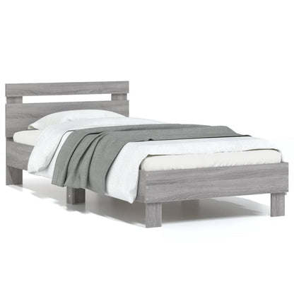 Bedframe met hoofdbord en LED grijs sonoma eikenkleur 75x190 cm