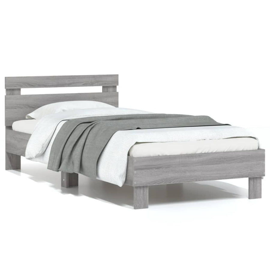 Bedframe met hoofdbord en LED grijs sonoma eikenkleur 75x190 cm