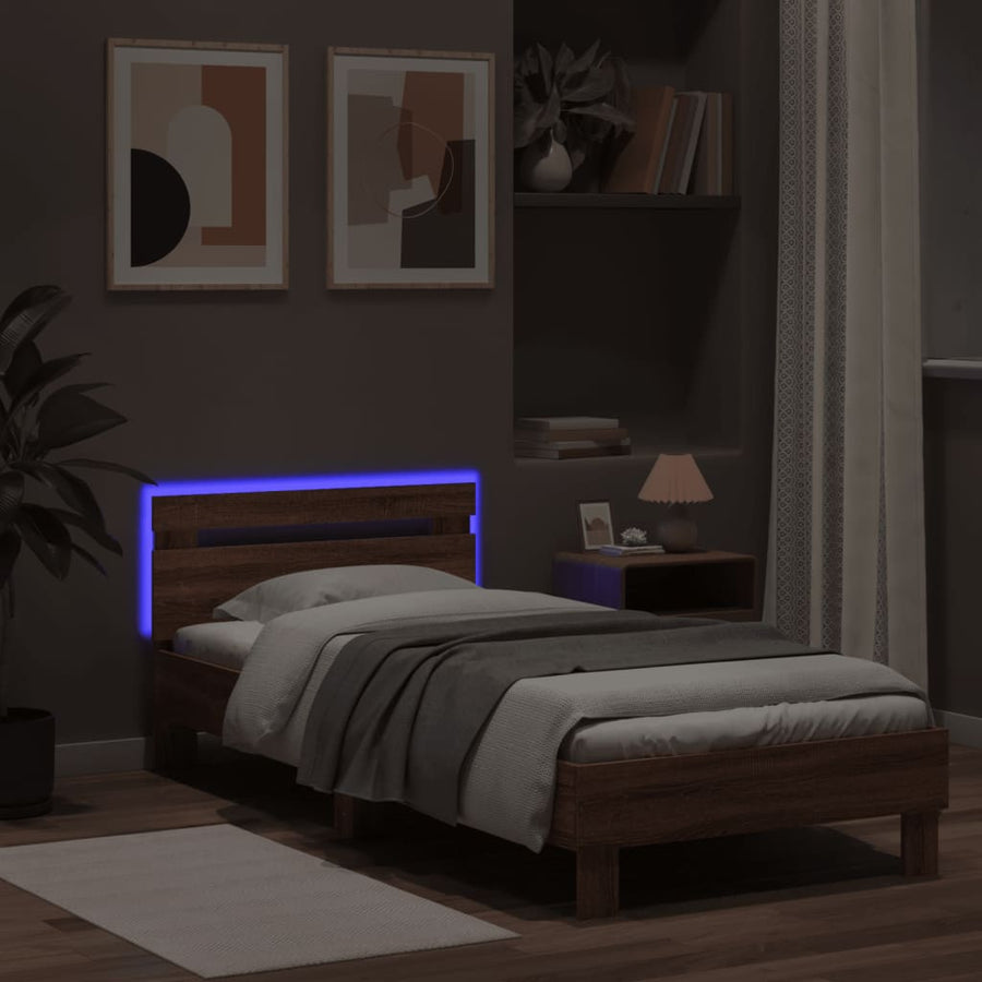 Bedframe met hoofdbord en LED bruineikenkleurig 75x190 cm