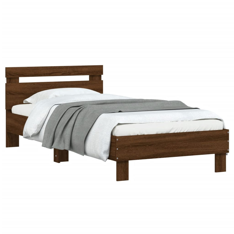 Bedframe met hoofdbord en LED bruineikenkleurig 75x190 cm