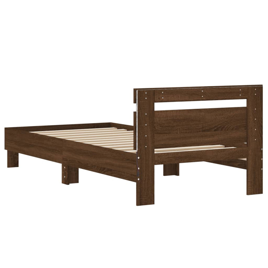 Bedframe met hoofdbord en LED bruineikenkleurig 75x190 cm