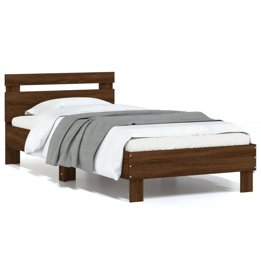 Bedframe met hoofdbord en LED bruineikenkleurig 75x190 cm