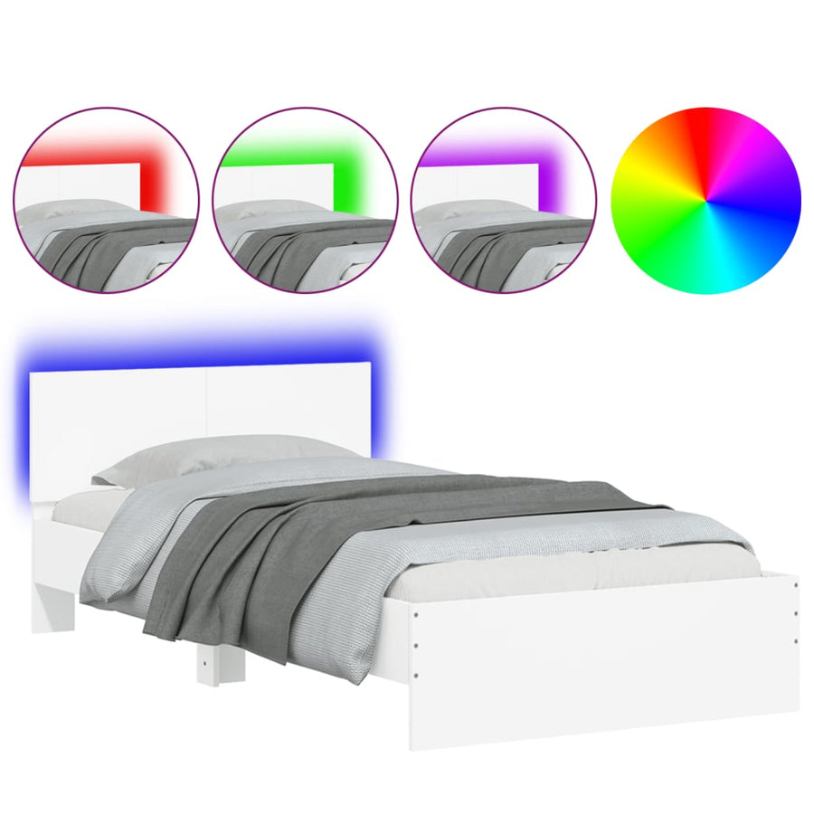 Bedframe met hoofdbord en LED-verlichting 100 x 200 cm Wit
